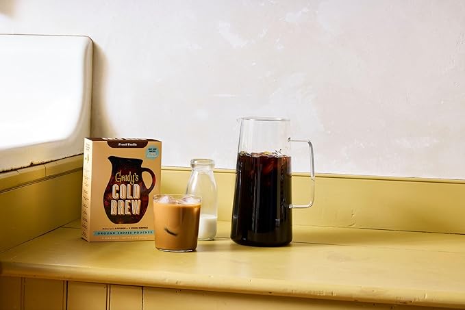 GRADY’S COLD BREW, French Vanilla, 100% Arabica Ground Coffee & Chicory Pouches, TWO Bundles of 4