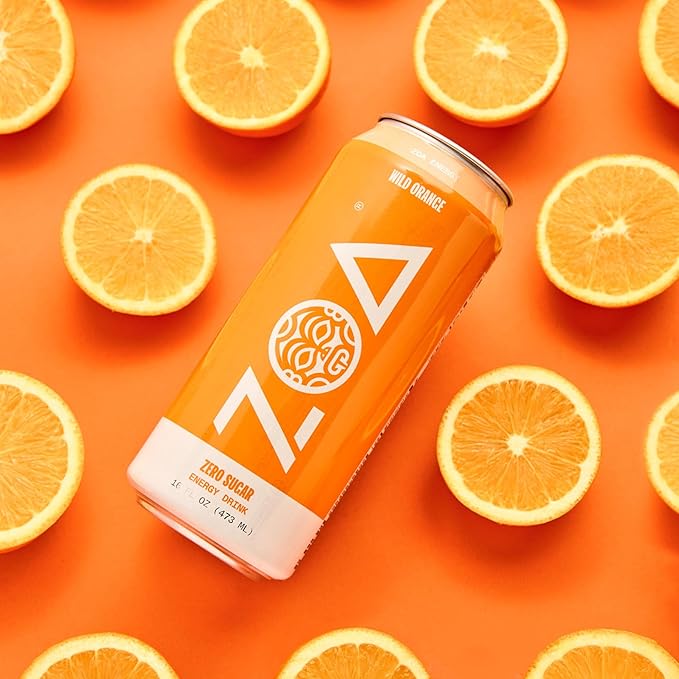 ZOA Zero Sugar Energy Drinks, Wild Orange - Sugar Free with Electrolytes, Healthy Vitamin C, Amino