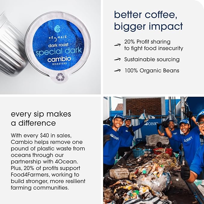 Cambio Roasters Premium Dark Roast Keurig Organic Coffee K Cups, Only Aluminum Keurig Coffee Pods