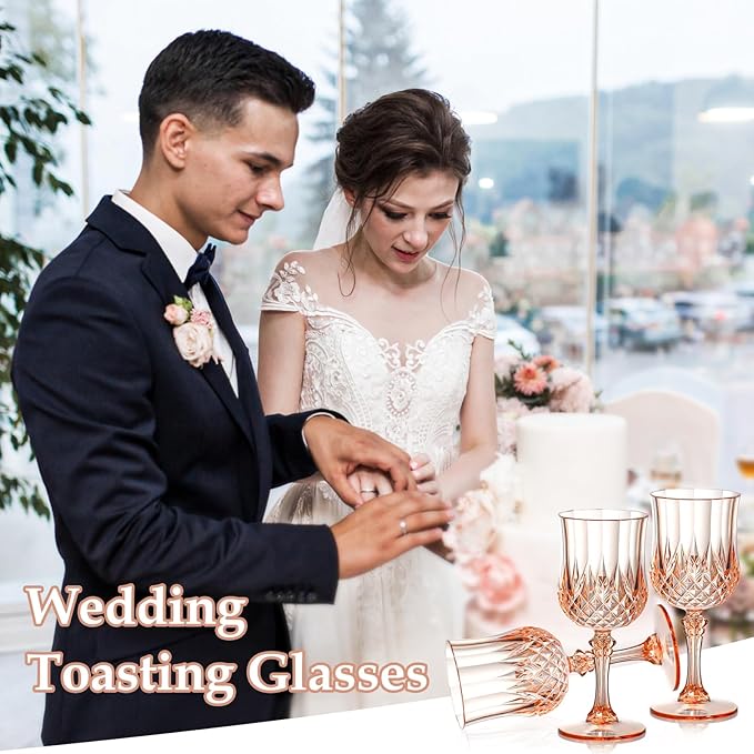 XUWAIDSGN 24 Pcs 7oz Plastic Vintage Wine Glasses Drinking Glasses Unbreakable Wedding Glassware
