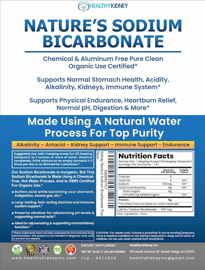 Nature’s Sodium Bicarbonate Organic Use Aluminum Free Baking Soda. No Chemical Pure Baking Soda