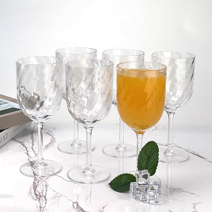 Yalin Set of 6 Unbreakable 12 oz Acrylic Plastic Wine and Water Tumbler Stackable Goblets. (Clear