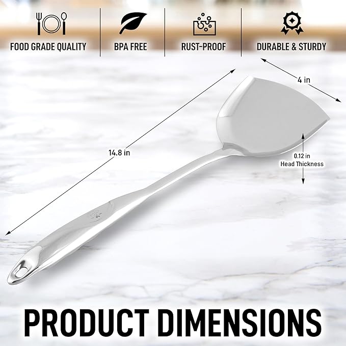Zulay Kitchen Stainless Steel Metal Wok Spatula - Durable Wok Turner Spatula Shovel - Durable