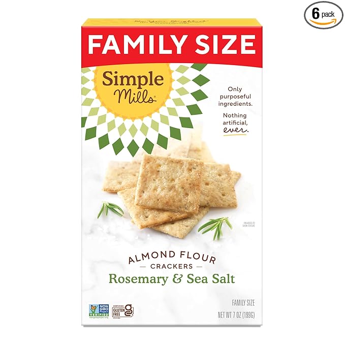 Simple Mills Almond Flour Crackers, Family Size, Rosemary & Sea Salt - Gluten Free, Vegan, Healthy