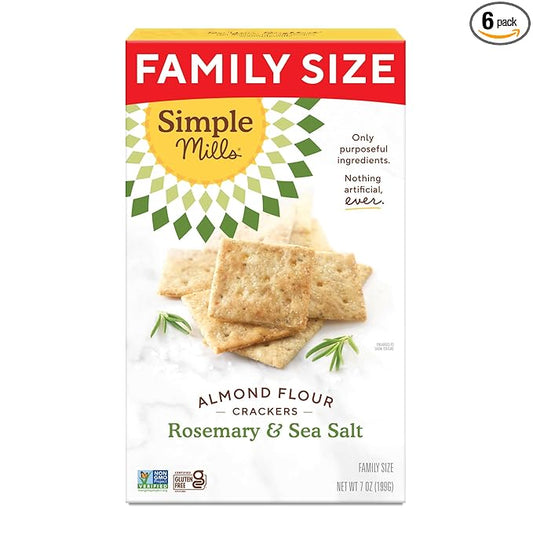 Simple Mills Almond Flour Crackers, Family Size, Rosemary & Sea Salt - Gluten Free, Vegan, Healthy