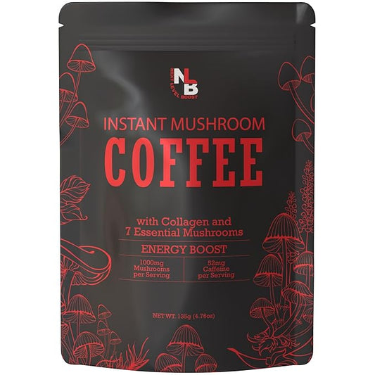 Energy Boost Mushroom Instant Coffee - 135g, 15 Servings Pouch - Healthy Coffee Alternative and