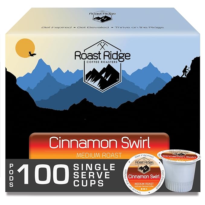 Roast Ridge Single Serve Coffee Pods for Keurig K Cup Brewers, Cinnamon Swirl, Medium Roast, 100