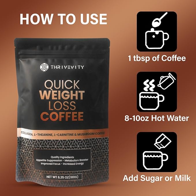 Thrivevity™ Instant Mushroom Coffee with Lion’s Mane, Reishi, Collagen, L-Carnitine, L-Theanine &
