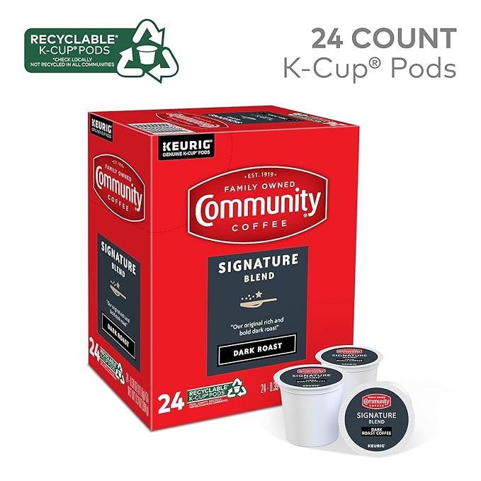 Community Coffee Signature Blend 24 Count Coffee Pods, Dark Roast, Compatible with Keurig 2.0 K-Cup
