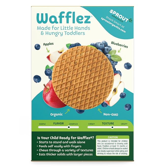 Sprout Organic Baby Food, Stage 4 Toddler Snacks, Blueberry Apple Wafflez, Single Serve Waffles 5