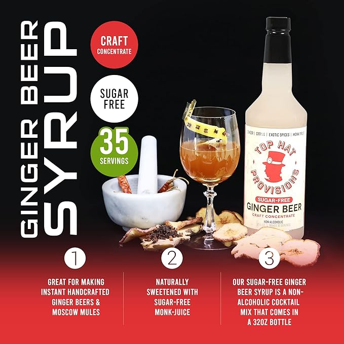 Top Hat Keto Sugar Free Diet Ginger Beer Syrup - Made with Organic Monk Fruit – Zero Sugar Ginger