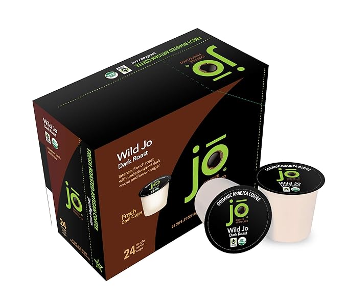 WILD JO: 24 Cups Dark French Roast Organic Coffee for Keurig K-Cup Compatible Brewers, Fresh Seal