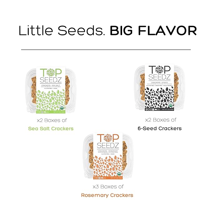 Top Seedz Certified Organic Gluten Free Sea Salt, Rosemary, & 6 Seed Crackers | 6-Pack | 5 Ounces |