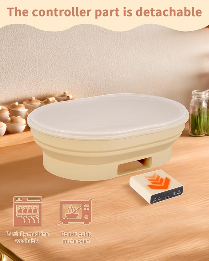 4L Heating Bread Proofing Basket Set Foldable Thermostatic Silicone Bowl with 77-122??6 Gears