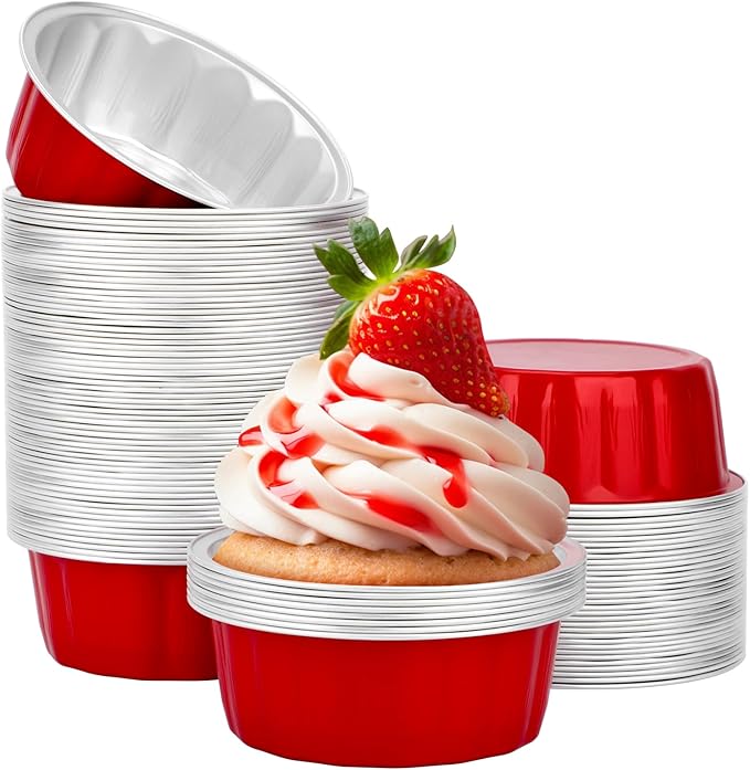 Beasea Disposable Aluminum Foil Cups 100 Pack, 8 oz 235ml 3.9" Bake Ramekin Cup Muffin Cupcake