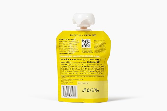 White Leaf Provisions Organic Banana Applesauce ??Regeneratively Farmed, No Added Sugar, Kosher