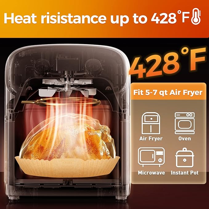 Air Fryer Paper Liners: 100Pcs Parchment Paper, 8" Air Fryer Liner Disposable for Microwave