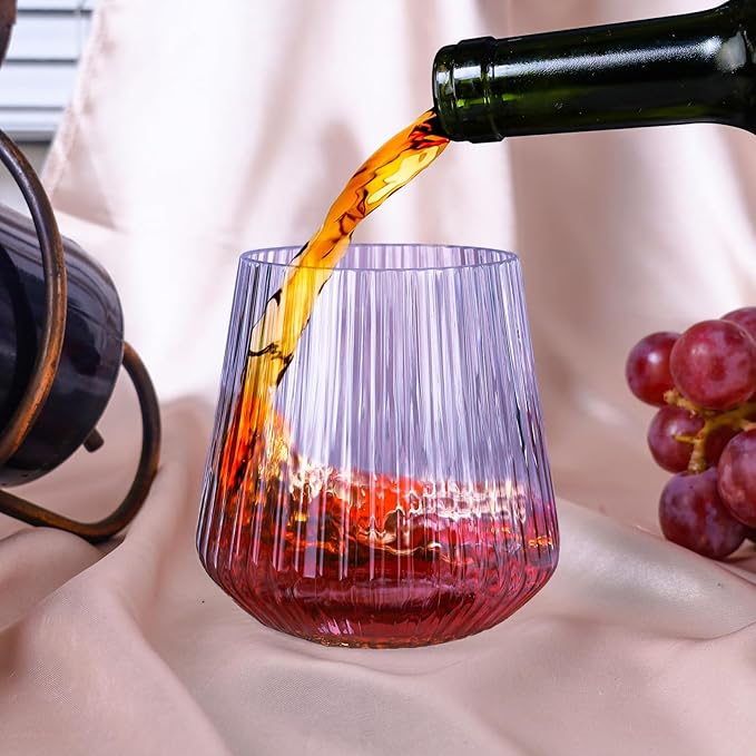 40 Pack Plastic Ribbed Wine Glasses, 14Oz Origami Disposable Wine Glasses Unbreakable Clear Plastic