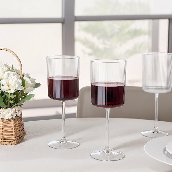 Ciaell 12 PCS Plastic Ribbed Wine Glasses - 10 OZ Plastic Square Wine Glasses with Stem