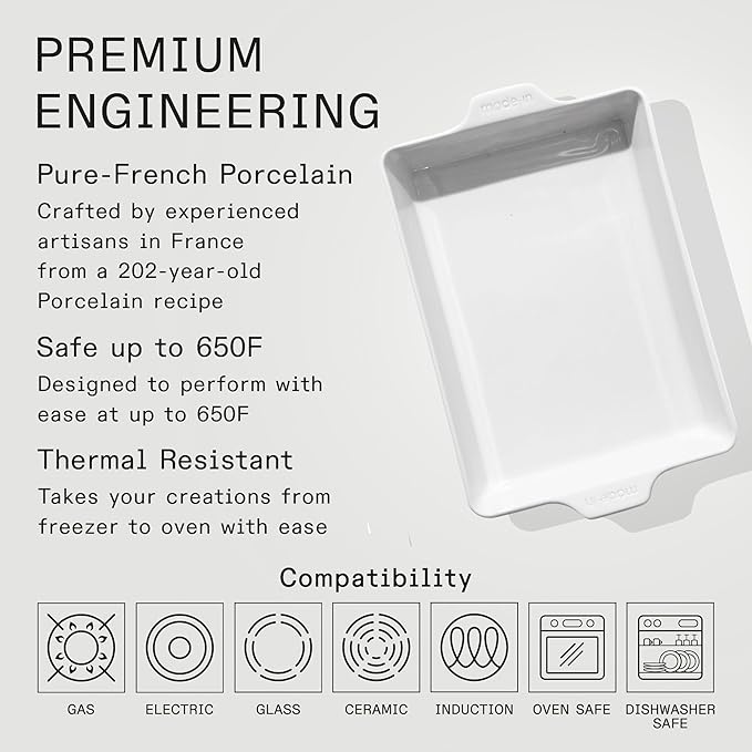 Made In Cookware - Rectangular Baking Dish - White - Hand Crafted Porcelain - Professional Bakeware
