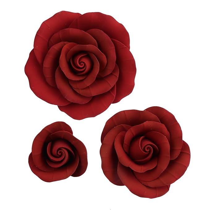 O'Creme Deep Red Rose Gumpaste Flower - for Cake Decorating - Sugar Paste Decorations for Cakes