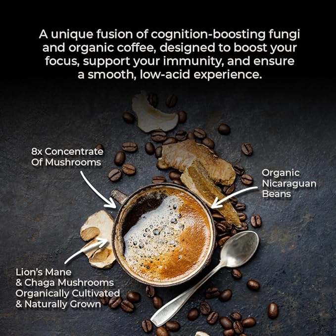 Lifeboost Cognition Adaptogenic Mushroom Coffee - Great Tasting Organic Lions Mane & Chaga Medium