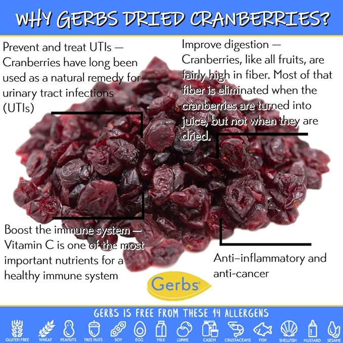Gerbs Dried Cranberries 4 lbs. | Unsulfured, No Additives, Resealable Bag | Naturally Tart & Juicy