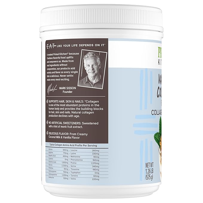 Primal Kitchen Vanilla Collagen Fuel® Drink Mix, Vanilla Coconut Collagen Peptides, No Dairy or