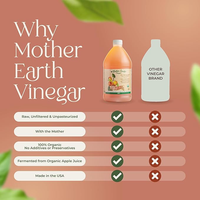 Mother Earth, Organic Apple Cider Vinegar with The Mother, Half Gallon, Fresh Pressed Organic