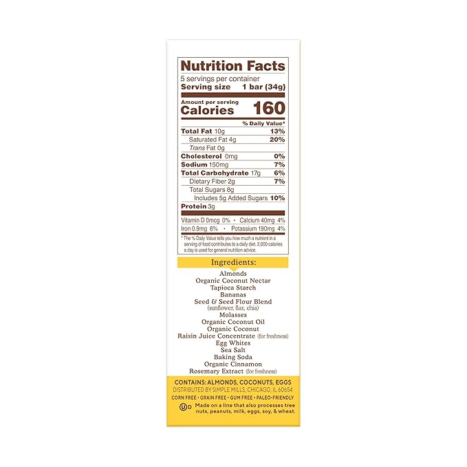 Simple Mills Almond Flour Snack Bars, Nutty Banana Bread - Gluten Free, Made with Organic Coconut