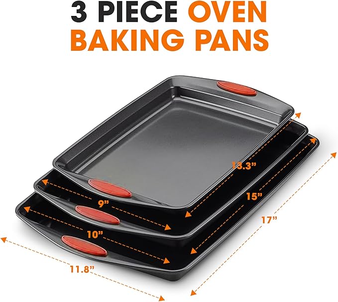 Cheer Collection Baking Pan Set – 3 Piece Non Stick Bakeware Set for Oven, Non Toxic Baking Trays