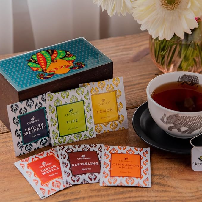 Octavius Urban Print Wooden Tea Sampler Box | Variety Pack Sampler | Perfect For Gifting &