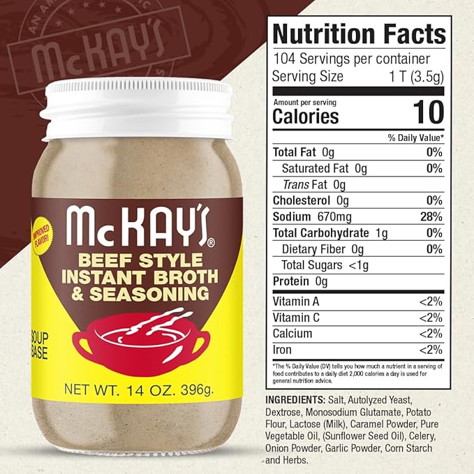 McKay's Beef Flavored Soup Seasoning, Gluten Free, Vegetarian Instant Broth, Bullion Powdered