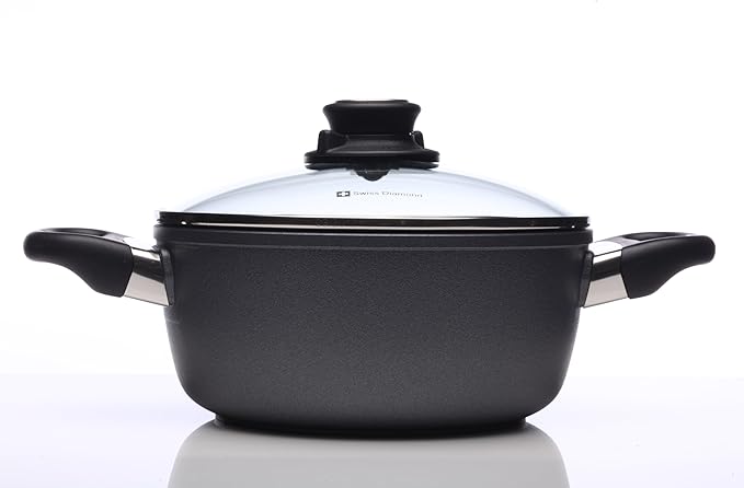 Swiss Diamond 8" 2.3Qt Casserole Pan HD Nonstick Diamond Coated Aluminum Casserole Pan Includes Lid