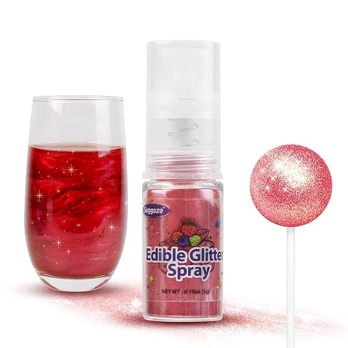 Edible Red Glitter Spray, 5g Shimmer Edible Glitter for Cocktails, Drinks, Cake Decorating, Edible