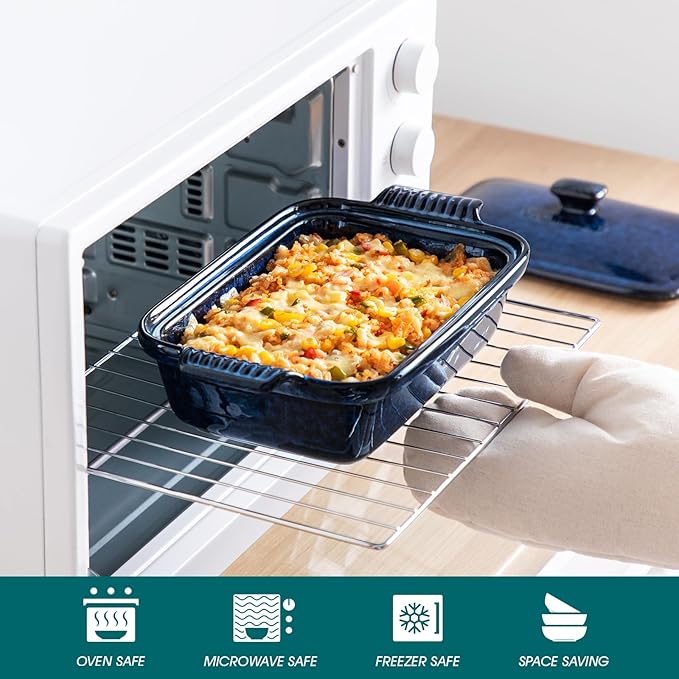 vancasso Starry Casserole Dish With Lid, 1.9 Quart Deep Lasagna Pan Ceramic Bakeware Covered