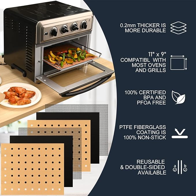WMKGG 3 Pack Air Fryer Oven Liners Set, 9 x 11 Inch Reusable Non-Stick Toaster Oven Mats Compatible