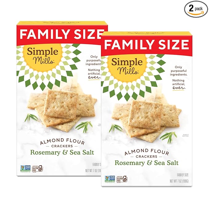 Simple Mills Almond Flour Crackers, Family Size, Rosemary & Sea Salt - Gluten Free, Vegan, Healthy