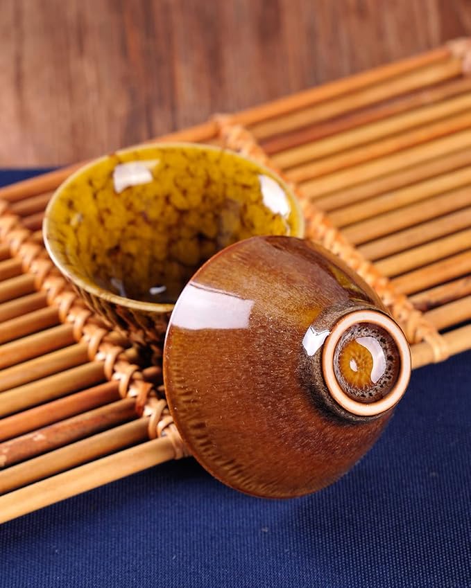 WHJY Ceramic, Japanese Sake Cups, Traditional Chinese Kung Fu Tea cups set Kiln Change Glazed. set