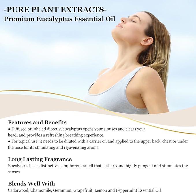 Eucalyptus Essential Oil 118ml Pure Eucalyptus Oil with Glass Dropper for Aromatherapy, Diffuser