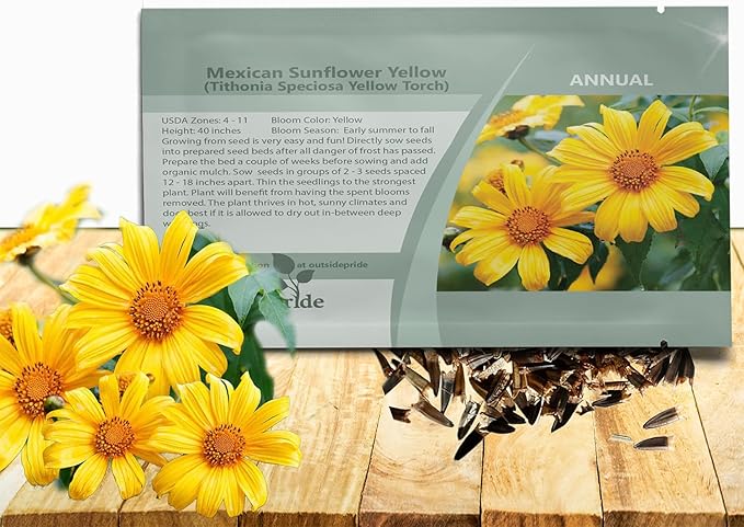 Outsidepride Yellow Torch Mexican Sunflower Seeds - 1000 Pcs Annual, Easy-to-Grow, Yellow Tithonia