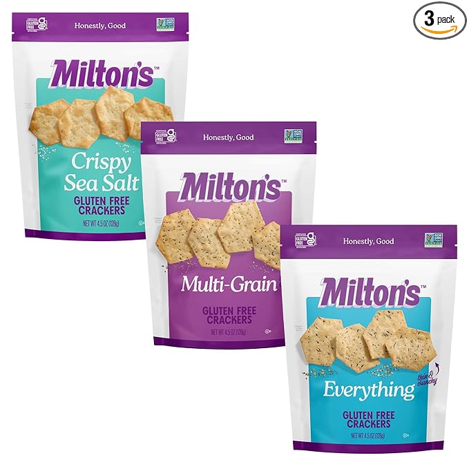 Milton’s Gluten Free Crackers Variety Bundle (Crispy Sea Salt, Multi-Grain, Everything) - Non-GMO