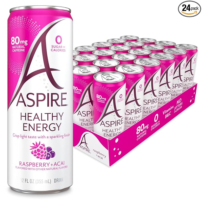 ASPIRE® Raspberry Acai, Healthy Energy Drink 80mg Natural Caffeine, Zero Sugar No Carbs Keto