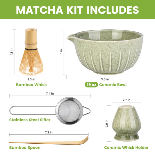 Farielyn-X Matcha Whisk Set, Japanese Tea Set (5pcs) includes Matcha Bowl with Spout (19 oz)