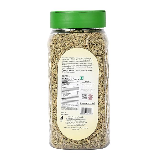 Dwaraka Organic - Fennel Seeds, 7oz, Healthy, Organic, Non GMO, All Natural