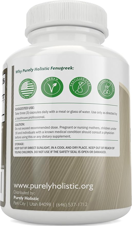 Purely Holistic Fenugreek Capsules 3600mg - 365 Vegan Capsules - Lactation Supplement - from
