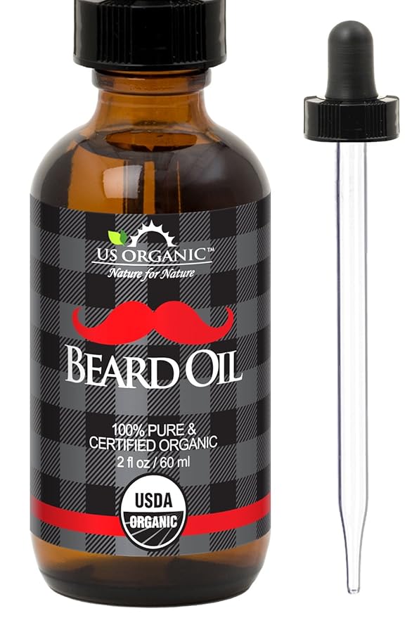 US Organic Beard Oil, 100% Pure, USDA Certified, Softens, shine, moisturizes, Amber Glass Bottle