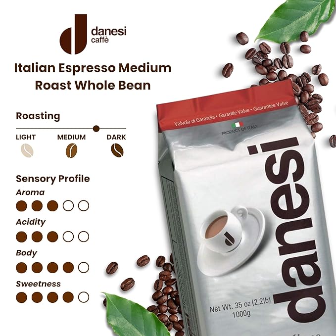 Danesi Caffe Italian Whole Coffee Beans - Espresso Coffee Beans and Medium Roast Whole Bean