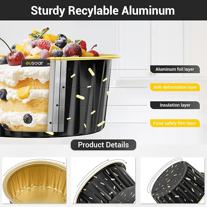 EUSOAR Disposable Ramekins, 200pcs 5oz Aluminum Cupcake Baking Cups Reusable, Mini Muffin Cups