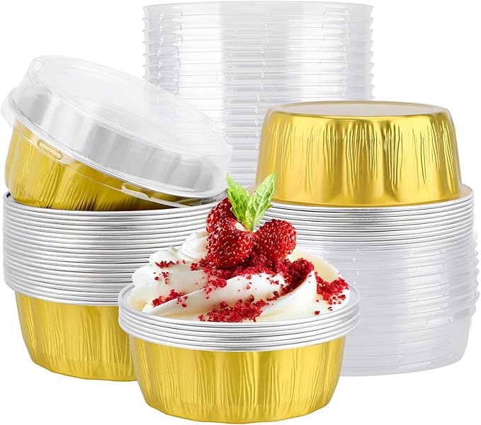 EUSOAR Disposable Ramekins, 25pcs 9oz Gold Creme Brulee Cups Cupcake Liners Holiday, Aluminum Pans
